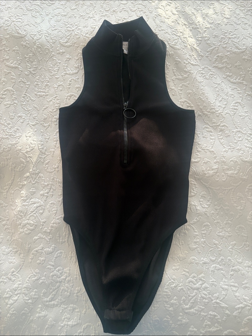 Topshop Black Ribbed Mock-Neck Zip Bodysuit